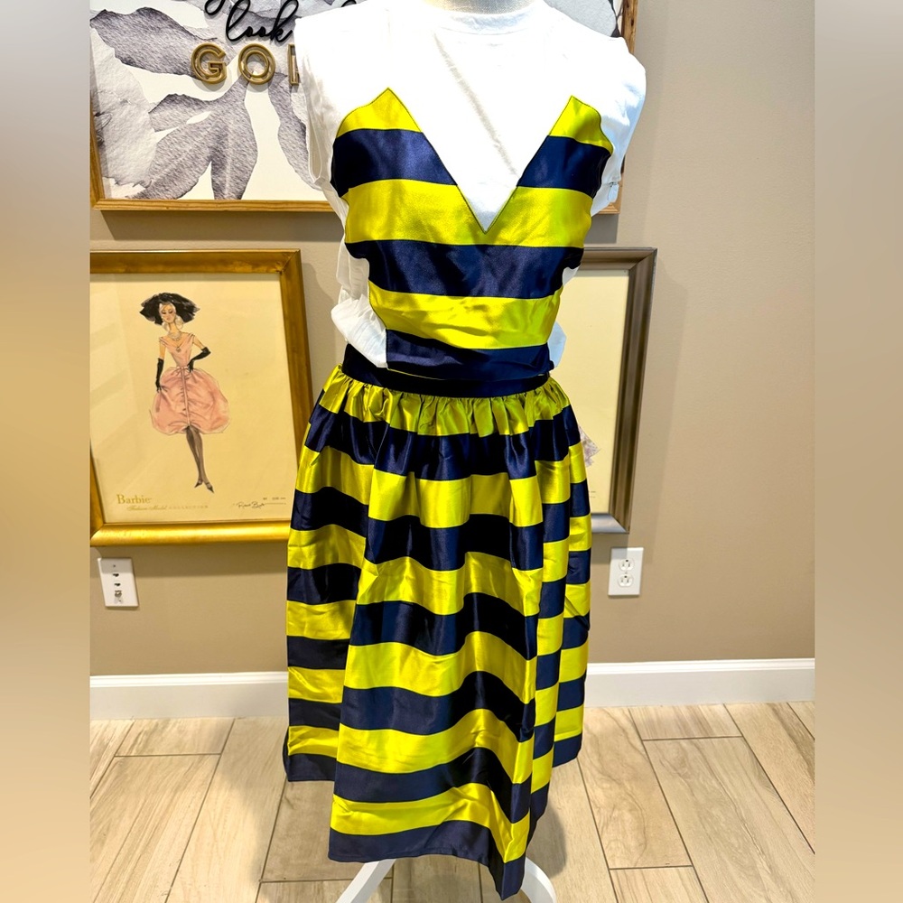 NWT! ENGLISH FACTORY Navy and Yellow Striped Dress